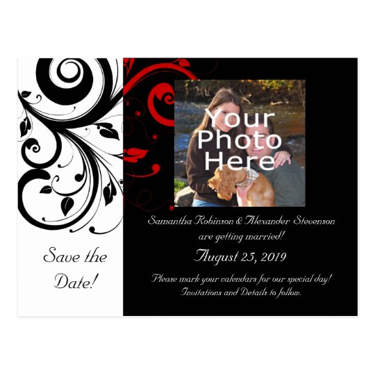 Black and White with Red Reverse Swirl Postcard
