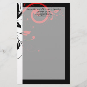 Black and White with Red Reverse Swirl Stationery