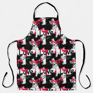 Black and white with red spots love pattern apron