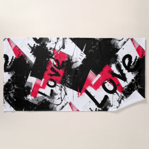 Black and white with red spots love pattern beach towel
