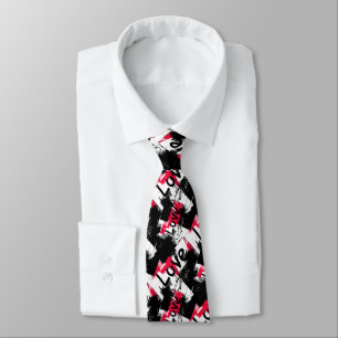 Black and white with red spots love pattern tie