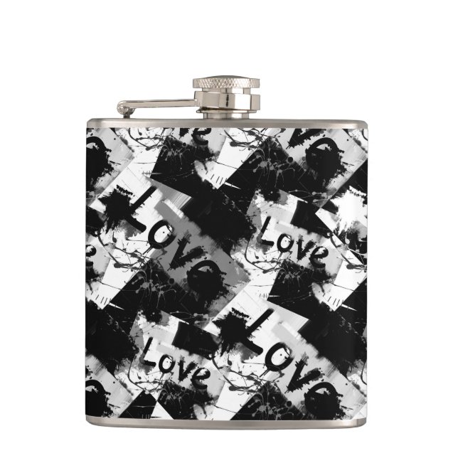 Black and white with spots pattern of love hip flask (Front)