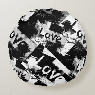 Black and white with spots pattern of love round pillow