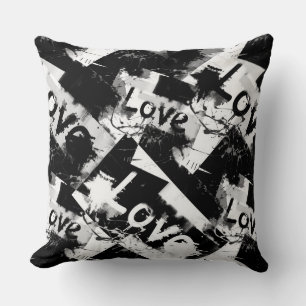 Black and white with spots pattern of love throw pillow