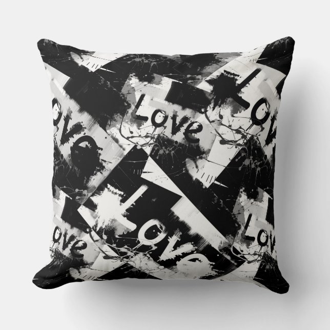 Black and white with spots pattern of love throw pillow (Front)