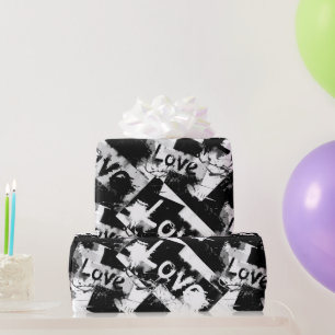 Black and white with spots pattern of love wrapping paper