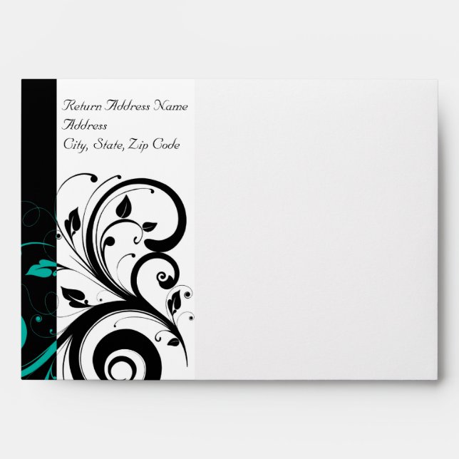 Black and White with Teal Reverse Swirl Envelopes (Front)
