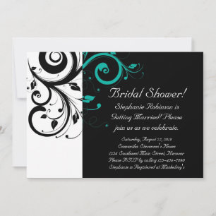 Black and White with Teal Reverse Swirl Invitation