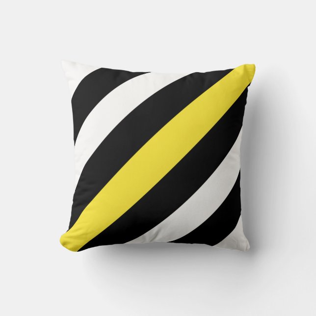 Black and white with yellow stripes throw pillow (Front)