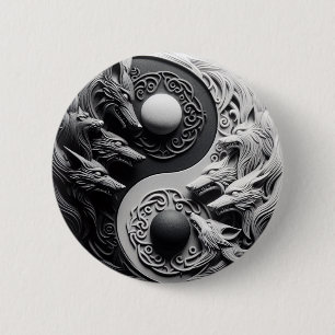 Black and white wolf 2 inch round button