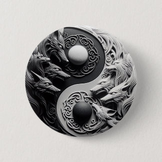Black and white wolf 2 inch round button
