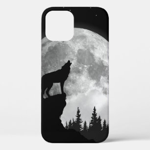 Black and white wolf howling at the moon iPhone 12 case