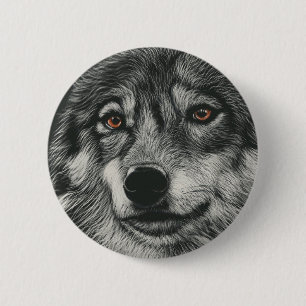 Black and white wolf illustration 2 inch round button