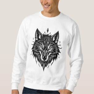 Black and white wolf illustration sweatshirt