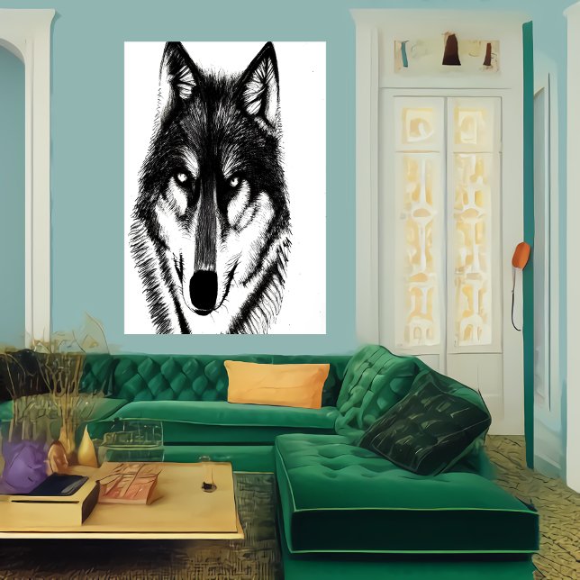 Black and white wolf portrait | AI Art Poster (Creator Uploaded)