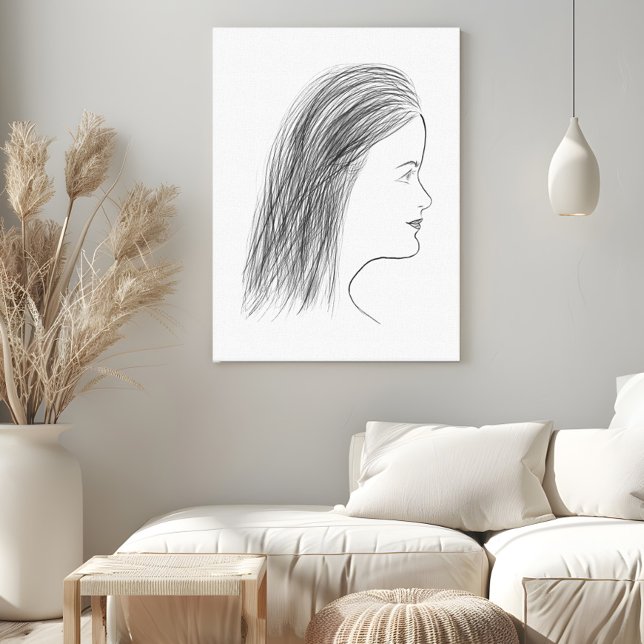 Black and White Woman Profile Sketch Gallery Wall Canvas Print (Creator Uploaded)