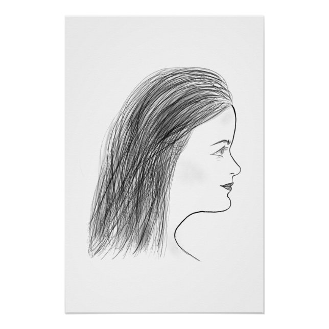 Black and White Woman Profile Sketch Gallery Wall Poster (Front)