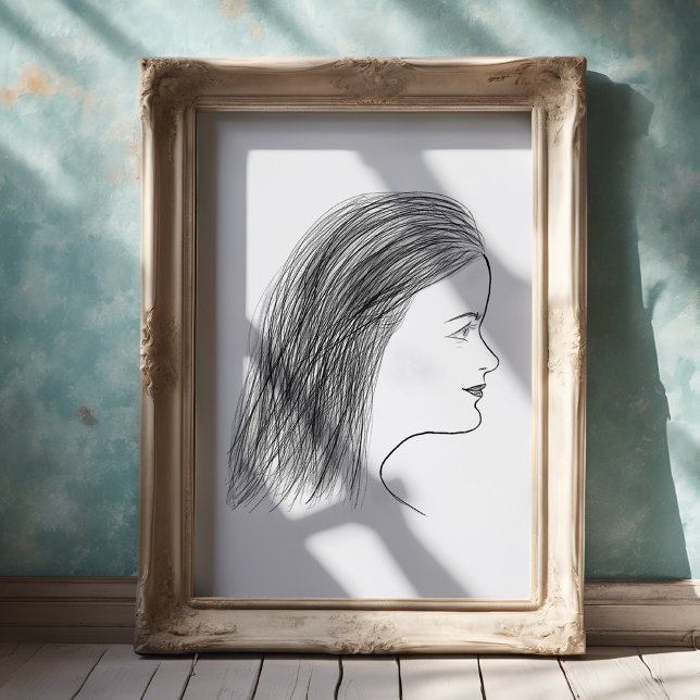 Black and White Woman Profile Sketch Gallery Wall Poster (Creator Uploaded)