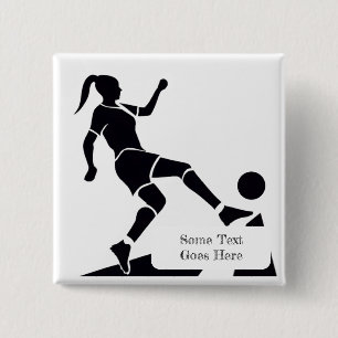 Black and White Woman Soccer Player 2 Inch Square Button