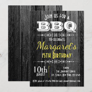 Black and White Wood BBQ Birthday Party Invite