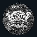Black and White Wood Family Custom Name Wedding Dartboard<br><div class="desc">Celebrate your special day with the Black and White Wood Family Custom Name Wedding Dart Board. Featuring a timeless monochrome design, this dartboard can be personalized with the couple's last name, making it a unique keepsake or playful wedding gift. Perfect for adding charm to your home or for entertaining guests,...</div>
