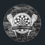 Black and White Wood Family Custom Name Wedding Dartboard<br><div class="desc">Celebrate your special day with the Black and White Wood Family Custom Name Wedding Dart Board. Featuring a timeless monochrome design, this dartboard can be personalized with the couple's last name, making it a unique keepsake or playful wedding gift. Perfect for adding charm to your home or for entertaining guests,...</div>