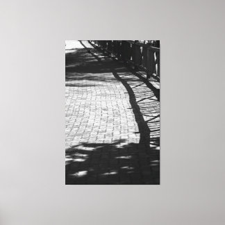 Black and White Wooden Fence Geometric Shadow Path Canvas Print