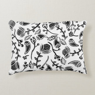 Black and White Woodland Floral Pattern Accent Pillow