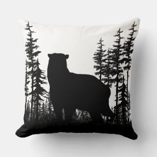 Black And White Woodland Pine Forest Bear Throw Pillow