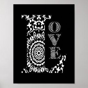 Black and White Word Art Lacy Patterned Love Poster