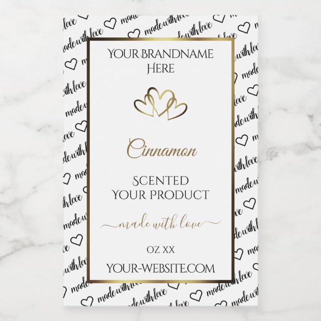 Black and White Word Art Product Label Gold Hearts (Single Label)