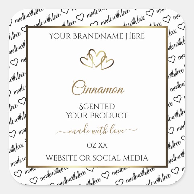 Black and White Word Art Product Label Gold Hearts (Front)