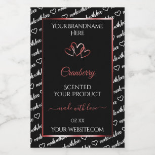 Black and White Word Cloud Product Label Red Heart
