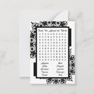 Black and White Word Search Thank You Card
