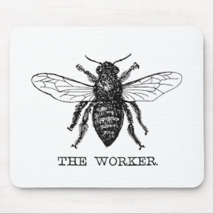 Black and White Worker Bee Vintage Mouse Pad