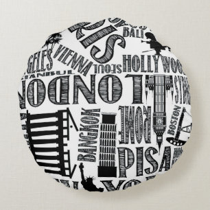Black and White, World Cities Pillow