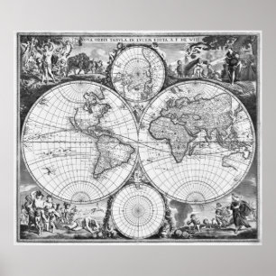 Black and White World Map (1670) Poster