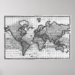 Black and White World Map (1780) Poster