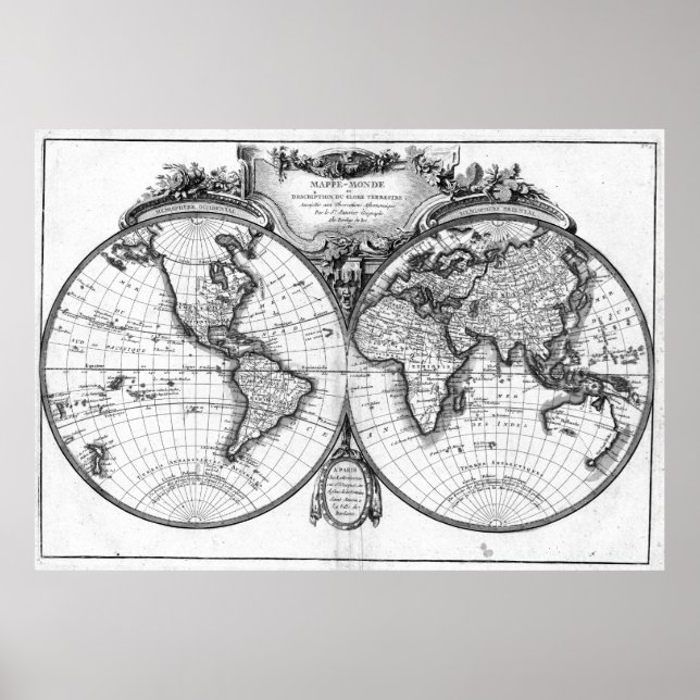 Black and White World Map (1782) Poster (Front)