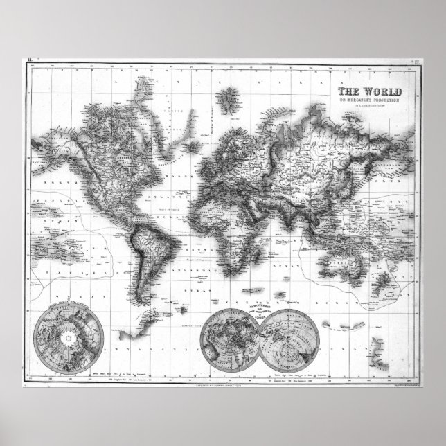Black and White World Map (1872) Poster (Front)