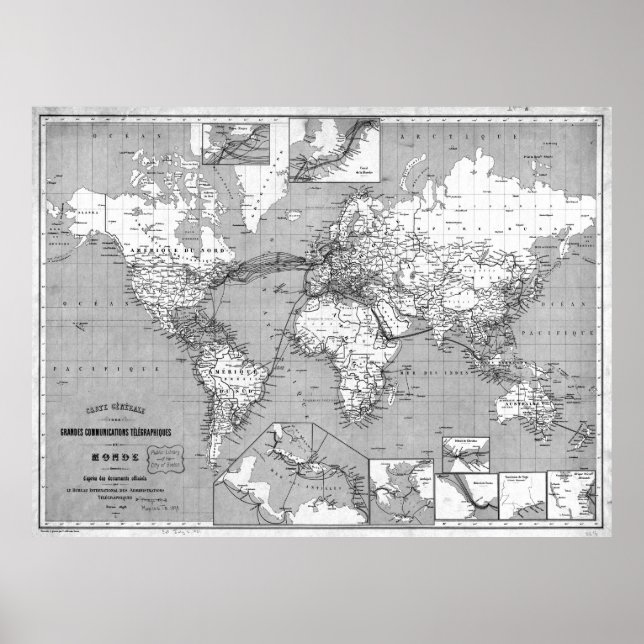 Black and White World Map (1898) Poster (Front)