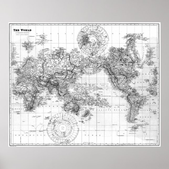 Black and White World Map (1901) 2 Poster (Front)