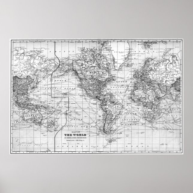 Black and White World Map (1901) Poster (Front)