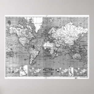 Black and White World Map (1918) Poster