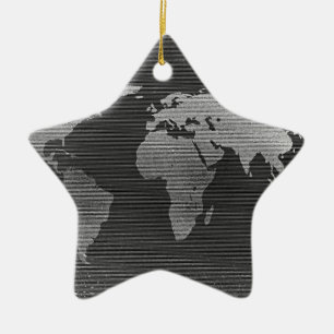 Black and white world map ceramic ornament