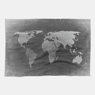 Black and white world map kitchen towel