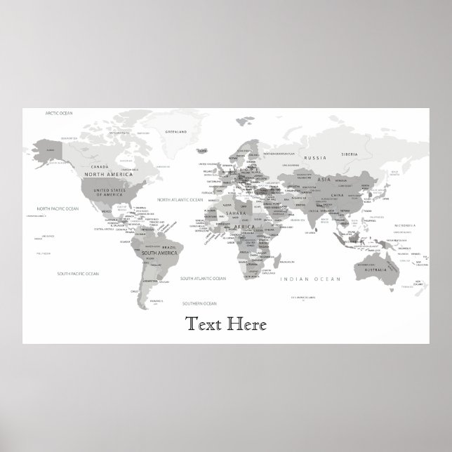 Black And White World Map Personalized Poster (Front)
