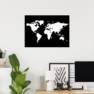 Black and white world map poster
