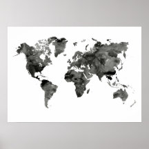 Black and White World Map Poster