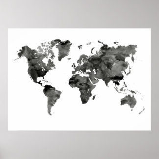Black and White World Map Poster